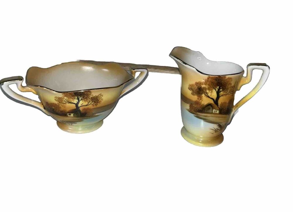 Noritake Vintage Sugar Bowl And Creamer Hand painted Porcelain China China Bowl